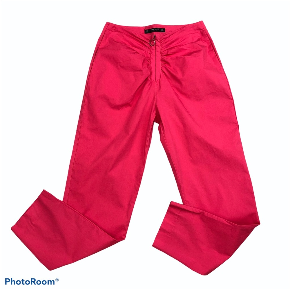 Zara Basic front zip pocketed dark pink ankle pants